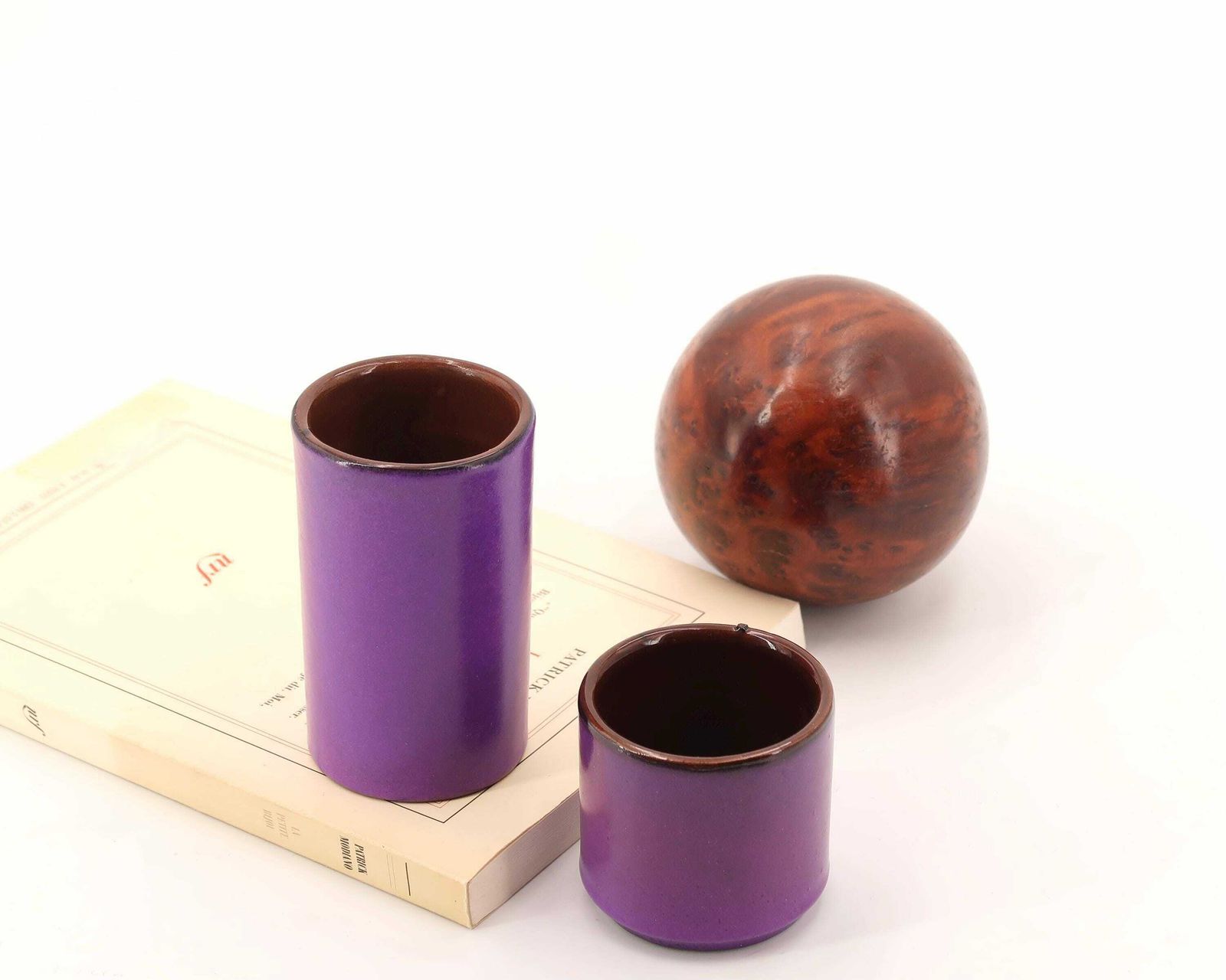 Paar Paarse Keramische Cilindervazen, Jaren 1970 / Rol, Buis, Georges Jouve Stijl photo furniture