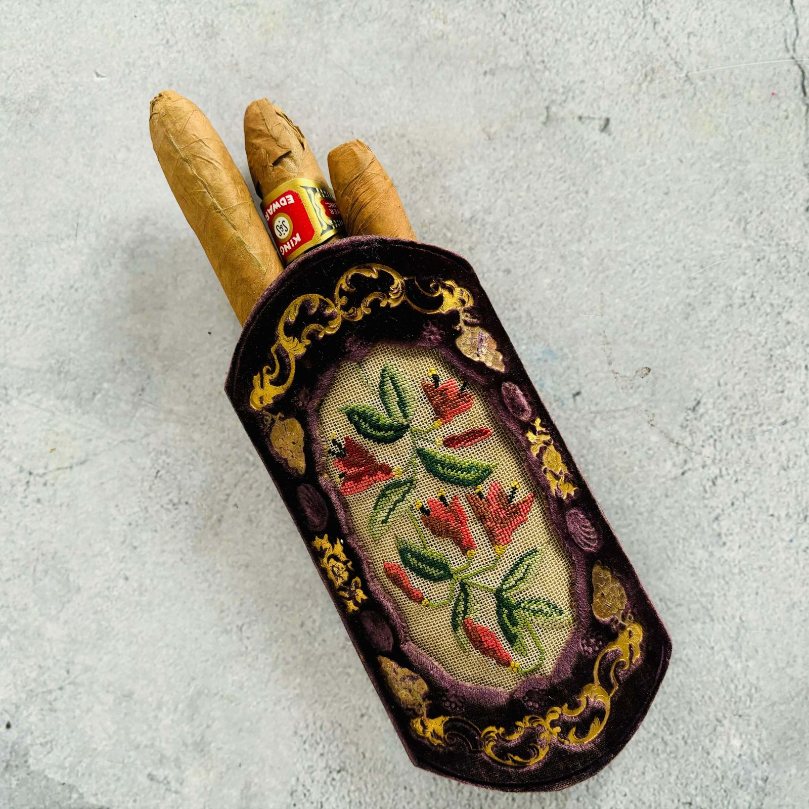 Antique French Embroidered Cigar / Spectacle Case photo for sale