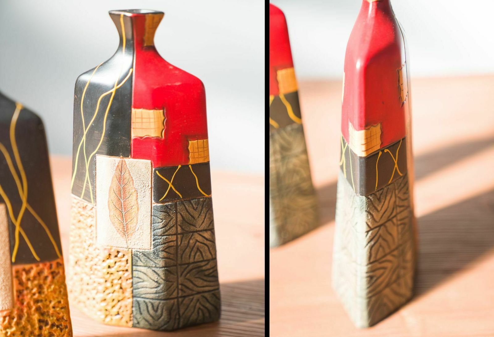 Pair Of 1980s 90s Terracotta Vases – Geometric And Textured Design photo for sale