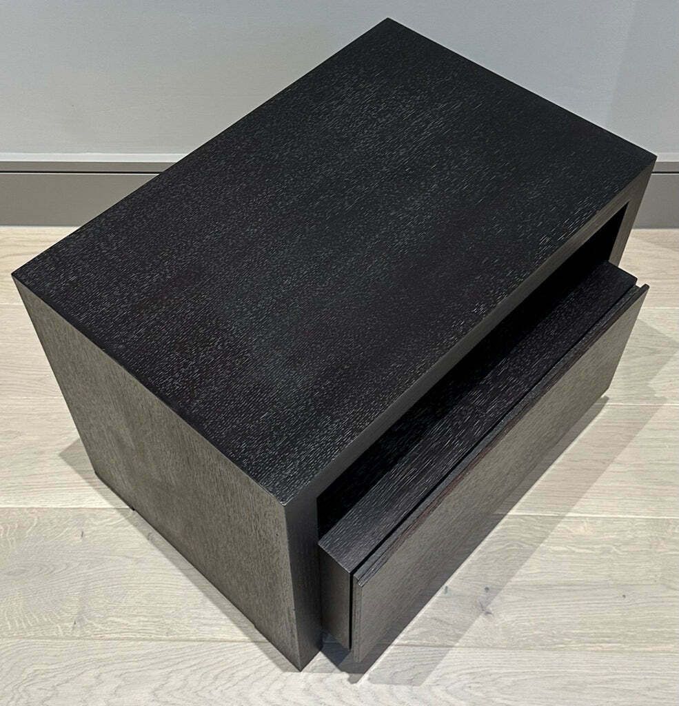 Pair Of 1990s Dark Brown Contemporary Stained Dark Brown Oak Bedside Tables Or Nightstands photo vinterior