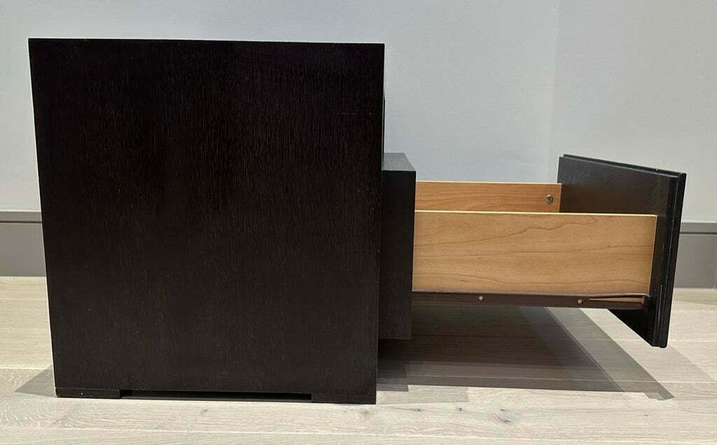 photo furniture Pair Of 1990s Dark Brown Contemporary Stained Dark Brown Oak Bedside Tables Or Nightstands
