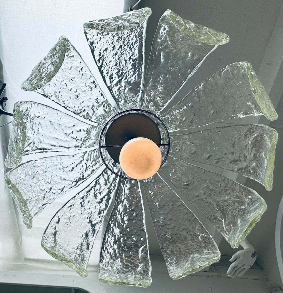 Lighting 1960s Italian Carlo Nason For Mazzega Murano Clear Textured Petal Glass & Chrome Chandelier photo