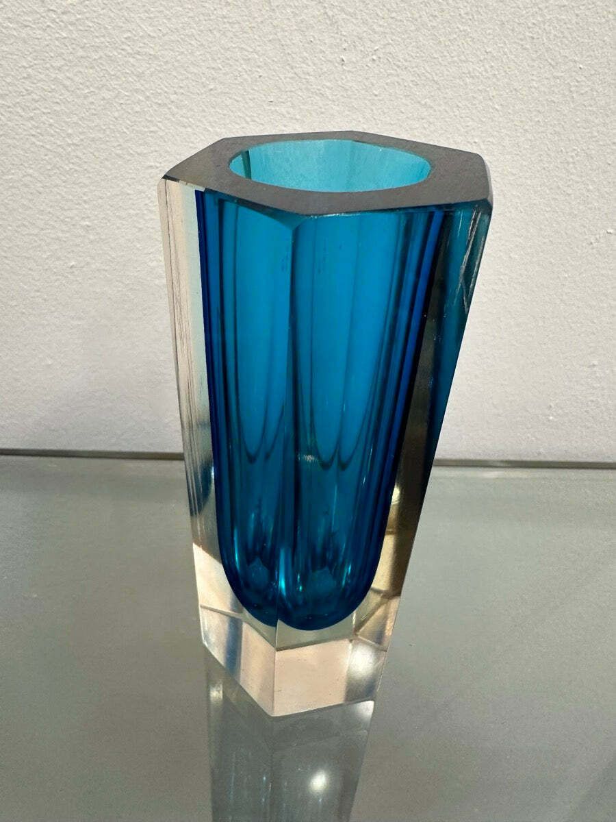 87.0 Small 1960s Italian Murano Turquoise Glass Vase photo