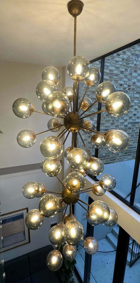 Large Italian Modern Glass & Brass Sputnik Chandelier photo 6500.0