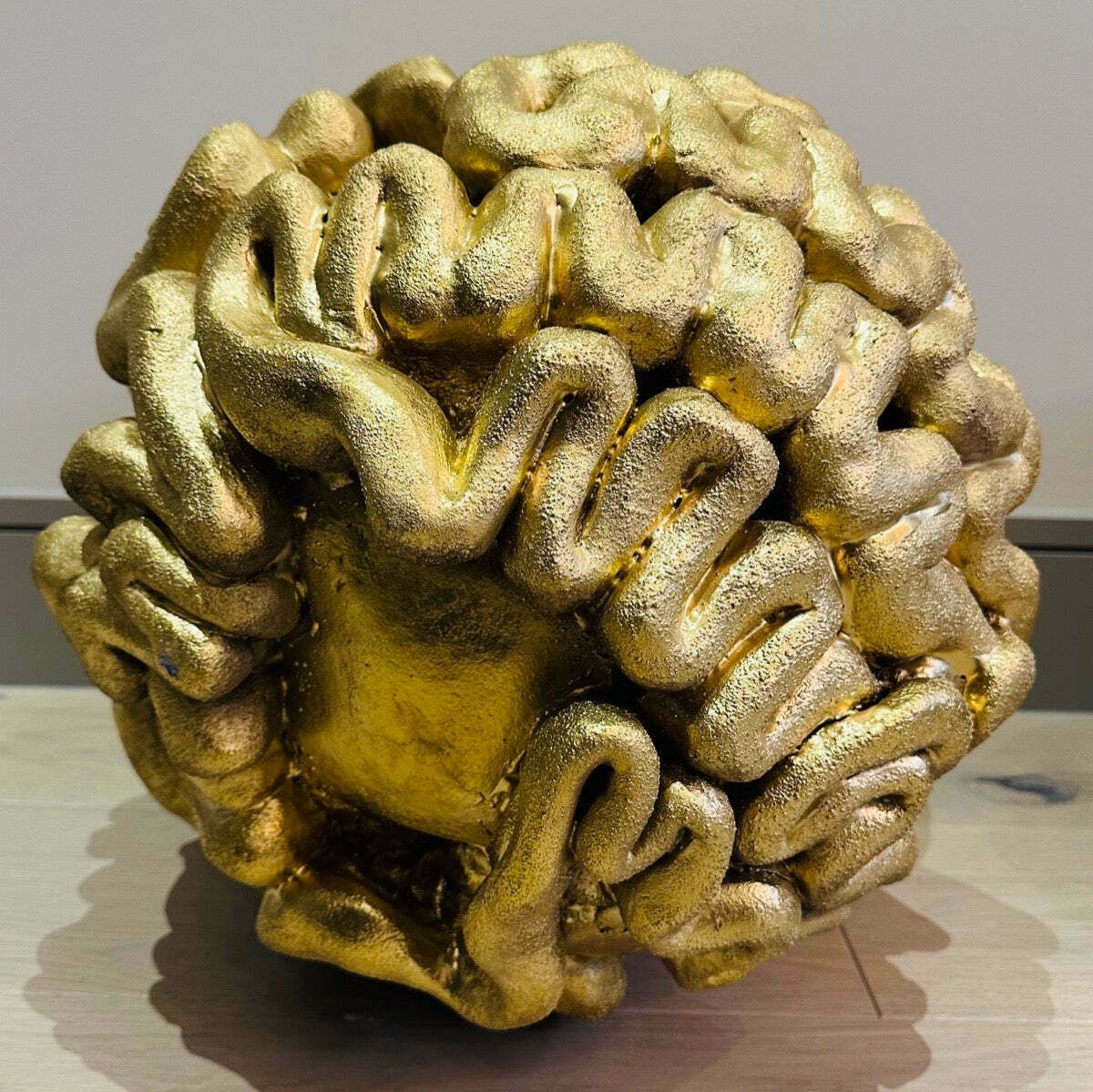 1960s French Abstract Terracotta Golden Brain Sculpture photo 985.0