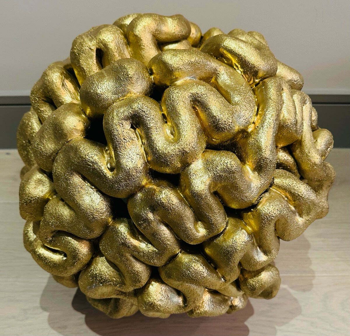 photo for sale 1960s French Abstract Terracotta Golden Brain Sculpture