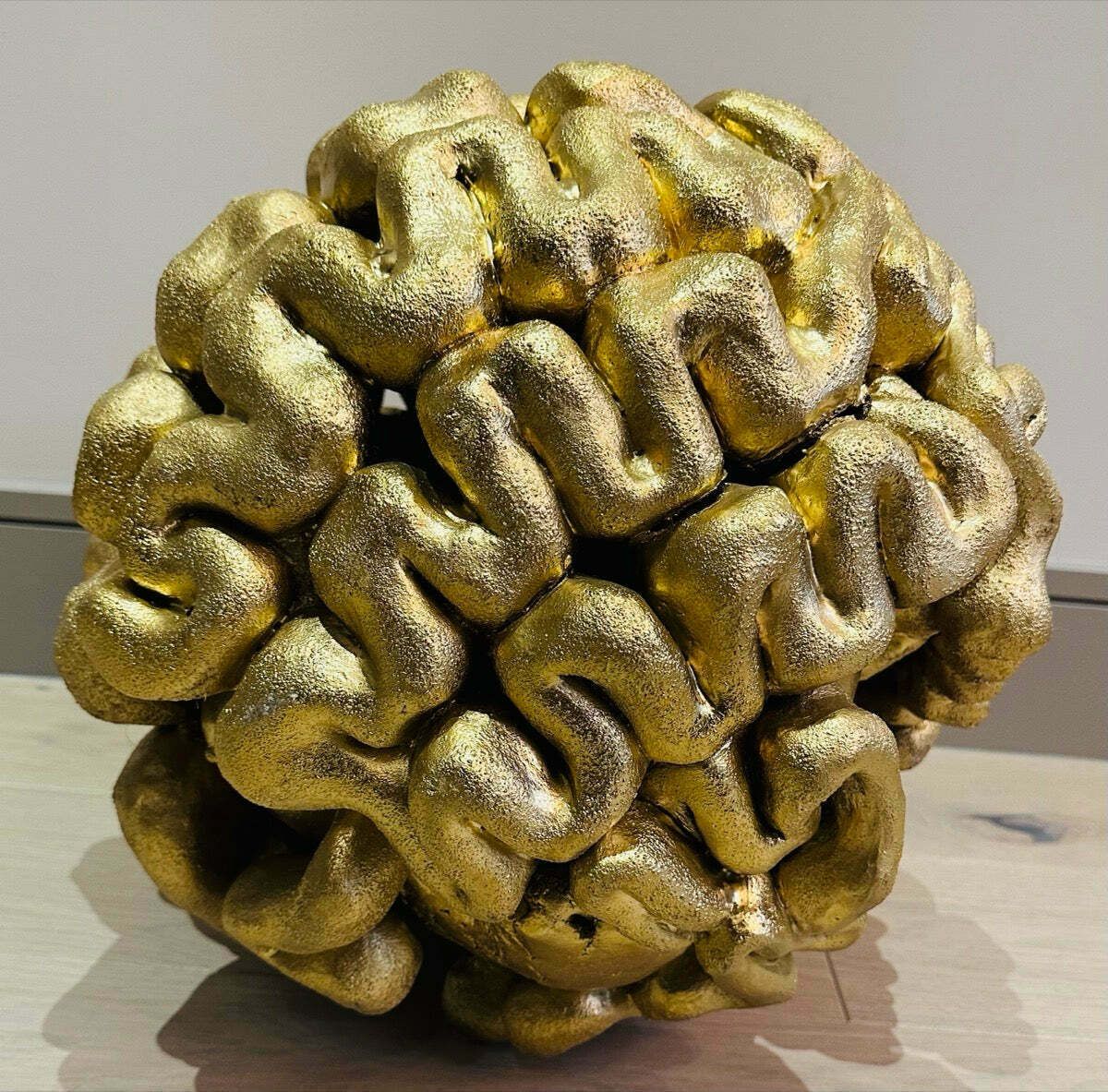 985.0 1960s French Abstract Terracotta Golden Brain Sculpture photo