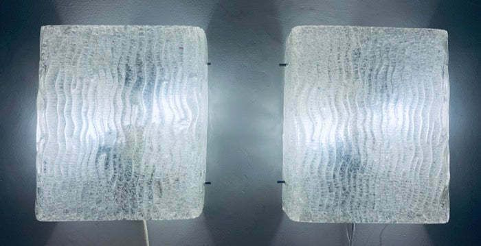 Pair Of Large Austrian 1960s J.T. Kalmar For Kalmar Lighting Waved Glass & Brass Wall Lights Or Wall Sconces photo furniture