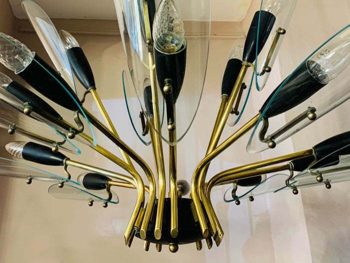 1650.0 1950s Italian Brass And Glass Leaves Chandelier In The Style Of Fontana Arte photo
