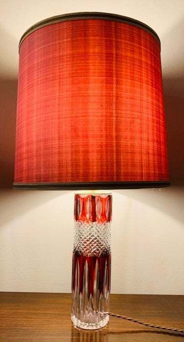 1950s Vintage Val Saint Lambert Ruby Red And Clear Cut Crystal Glass Table Lamp photo 325.0