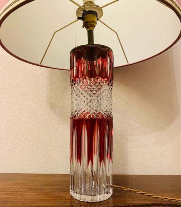 1950s Vintage Val Saint Lambert Ruby Red And Clear Cut Crystal Glass Table Lamp photo buy