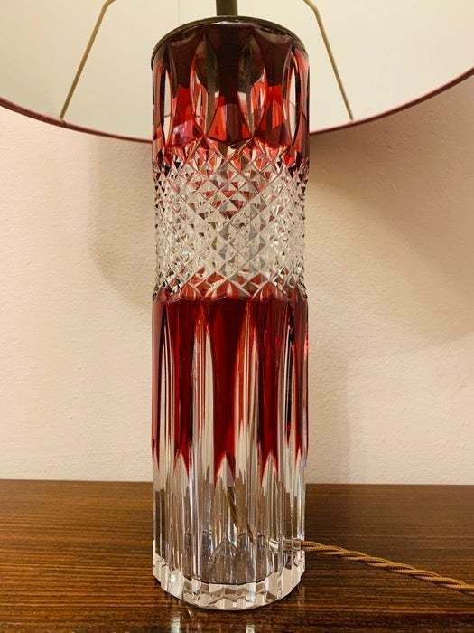 1950s Vintage Val Saint Lambert Ruby Red And Clear Cut Crystal Glass Table Lamp photo vintage