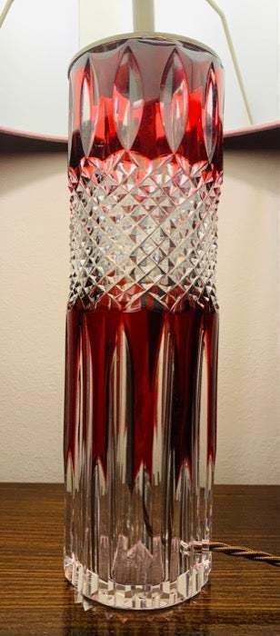 325.0 1950s Vintage Val Saint Lambert Ruby Red And Clear Cut Crystal Glass Table Lamp photo