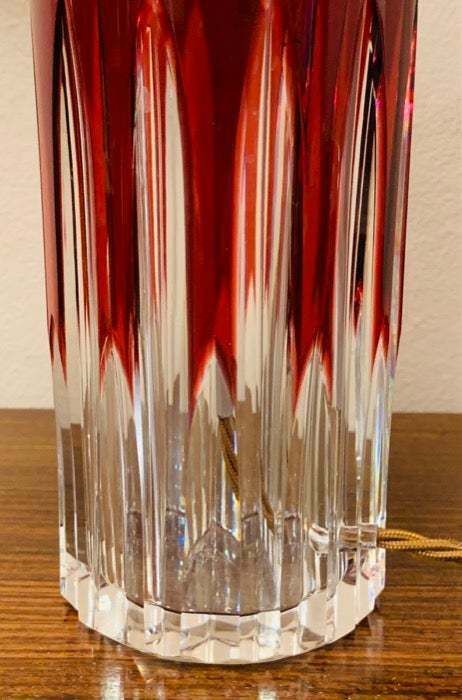 photo buy 1950s Vintage Val Saint Lambert Ruby Red And Clear Cut Crystal Glass Table Lamp