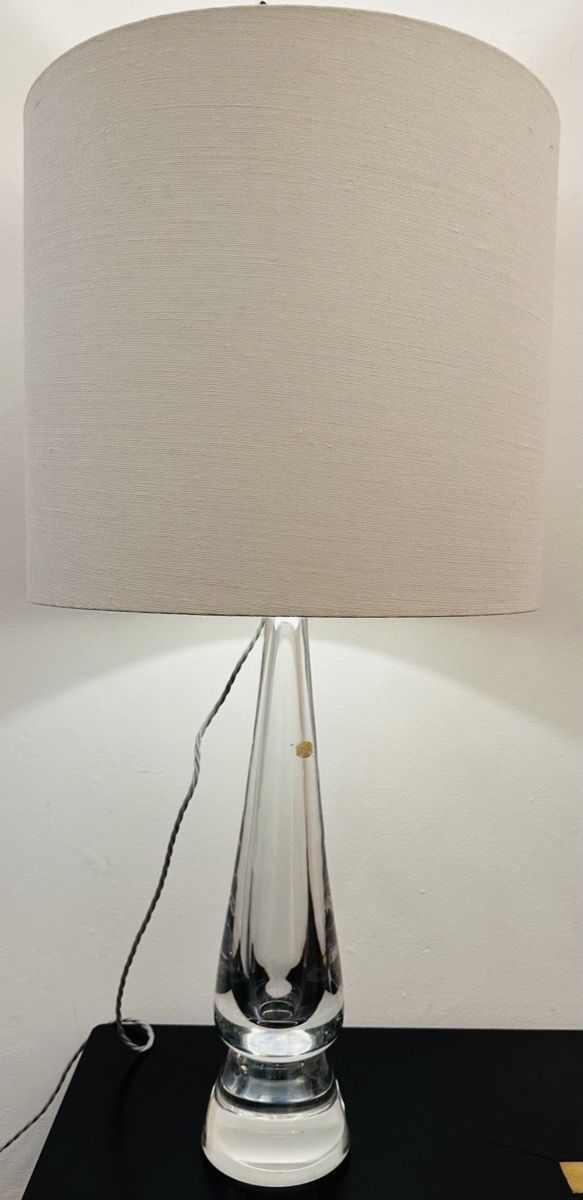 photo furniture 1970s Belgium Val Saint Lambert Clear Crystal Glass Table Lamp