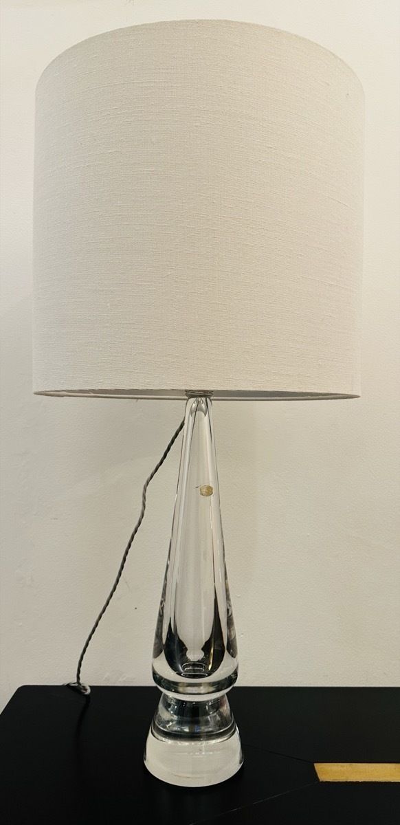 photo for sale 1970s Belgium Val Saint Lambert Clear Crystal Glass Table Lamp