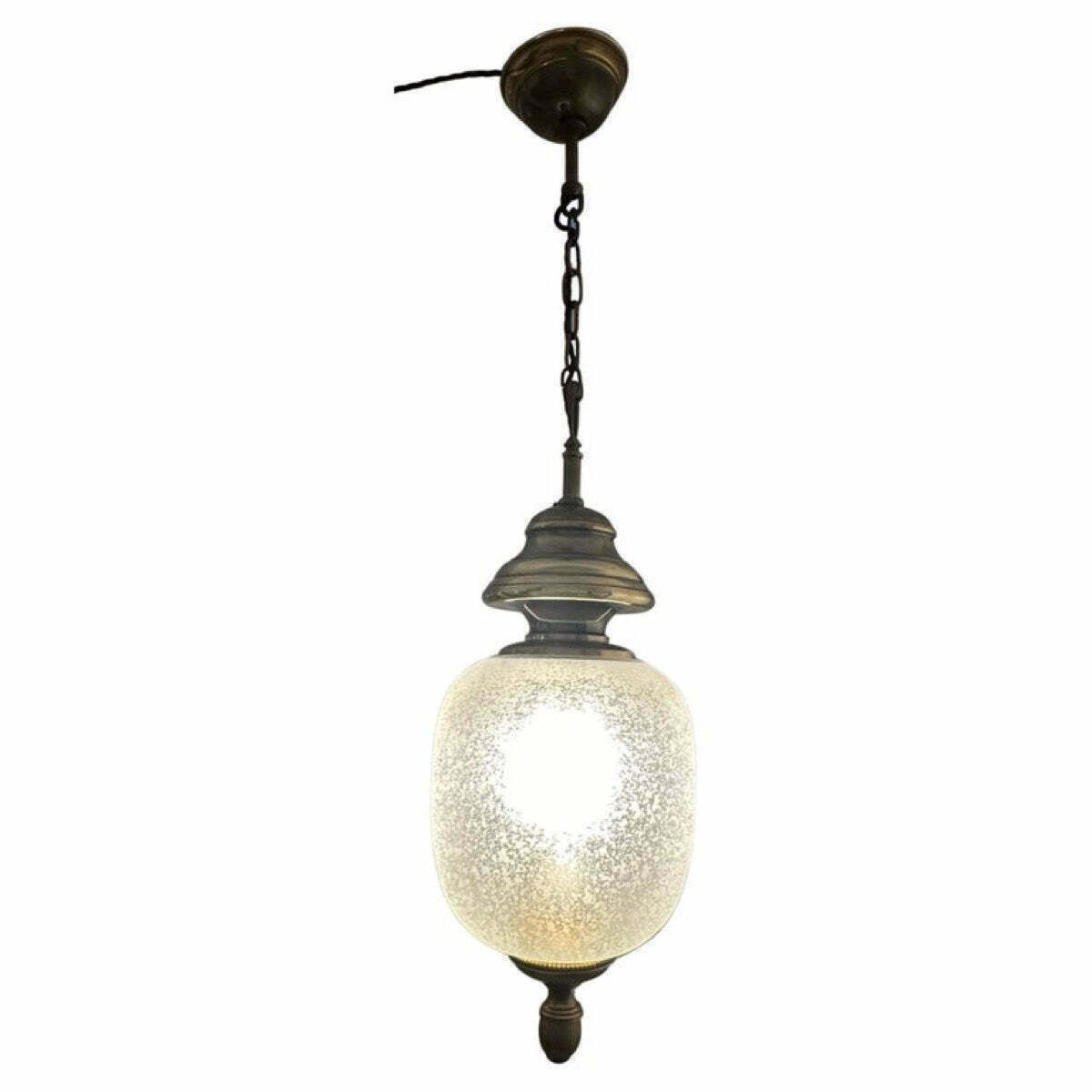 1960s Italian Brass & Etched Frosted Glass Gaetano Sciolari Pendant Hanging Ceiling Lamp