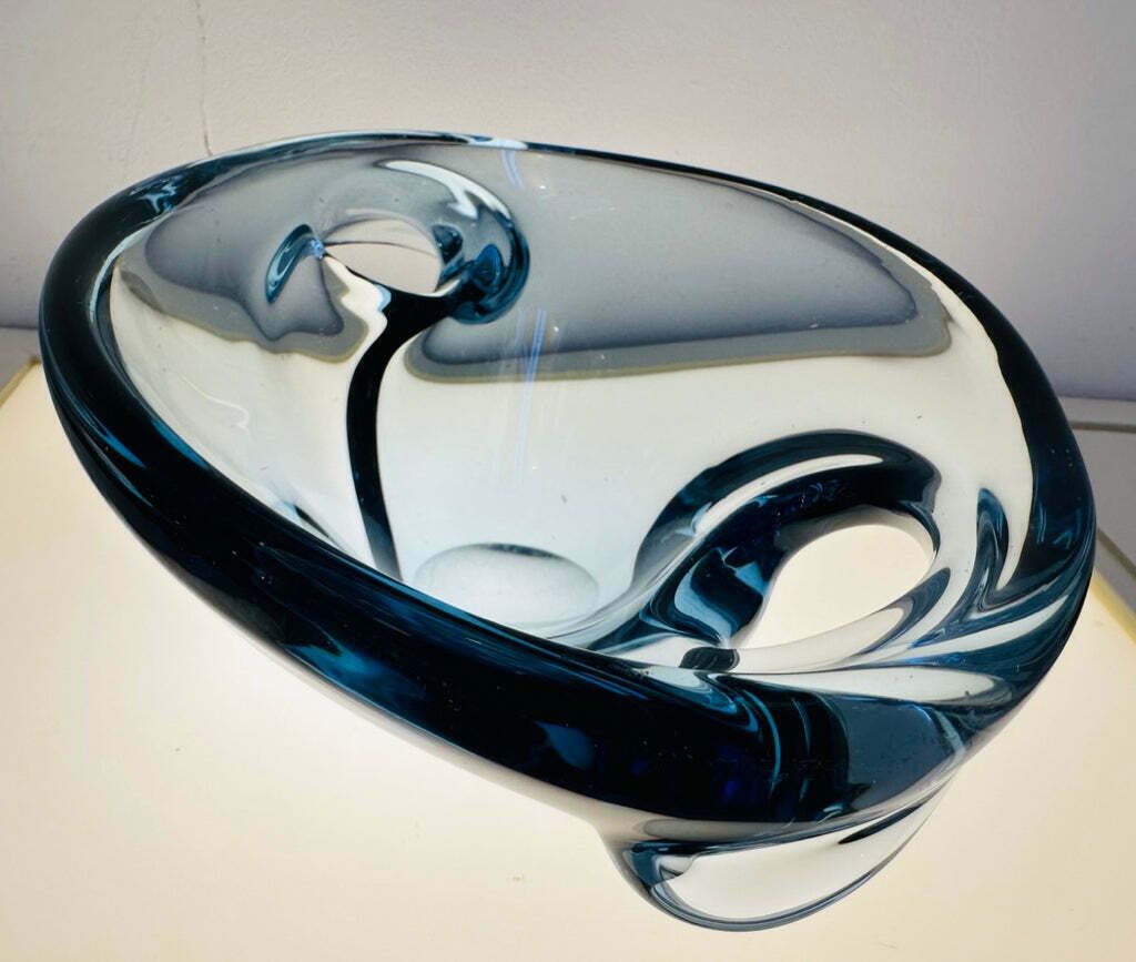 1960s Danish Blue Glass Bowl Attributed To Holmegaard photo vintage