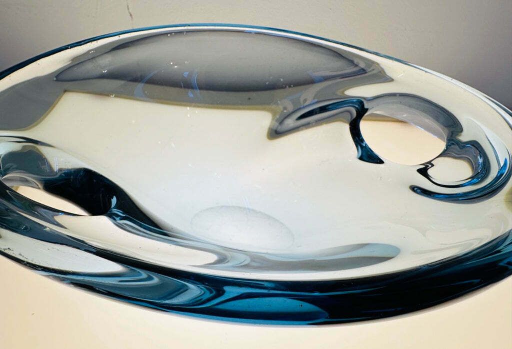 photo buy 1960s Danish Blue Glass Bowl Attributed To Holmegaard