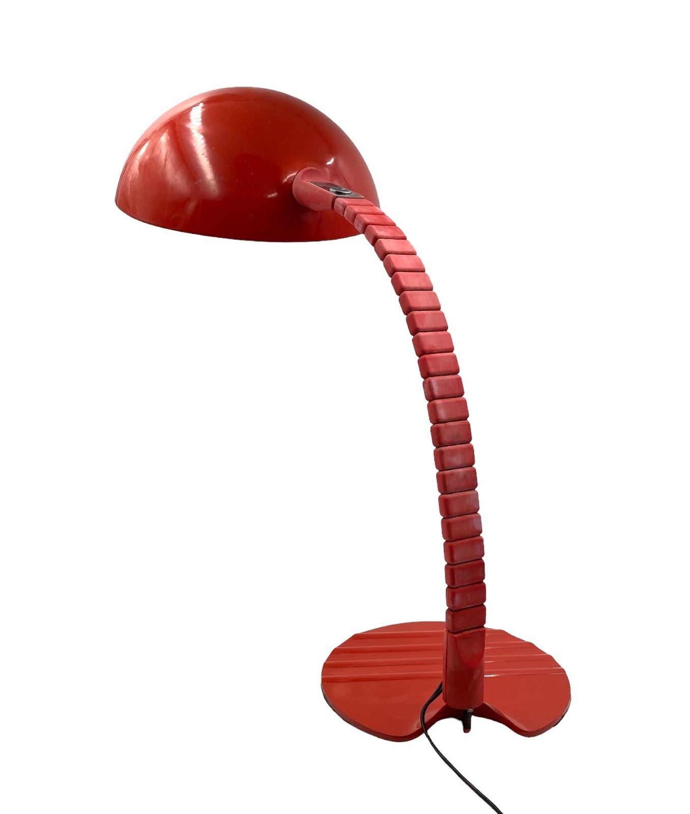 photo vinterior Elio Martinelli, Flex Calotta Mod. 660 Bright Red Table Lamp, Martinelli Luce Italy, 1972
