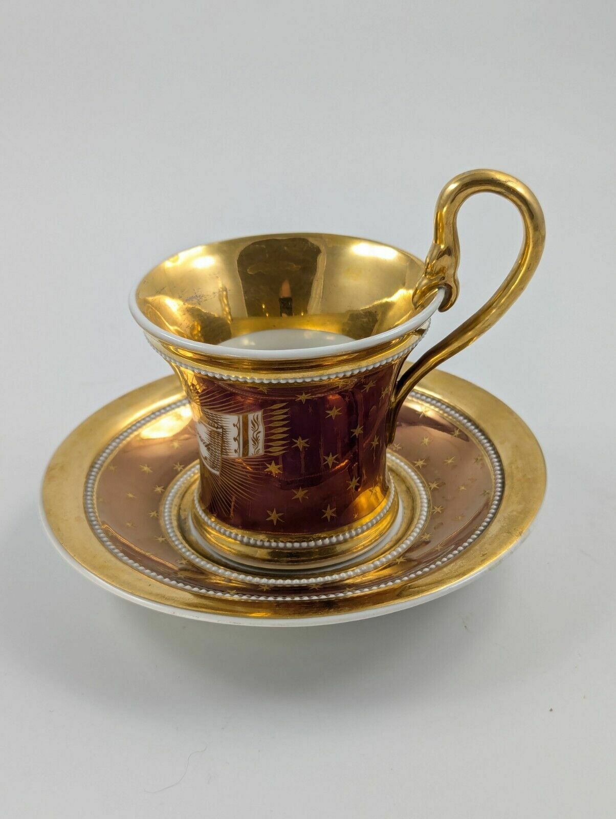 Antique Kpm Berlin, Germany, Porcelain Hand Painted Cup & Saucer, C. 1800