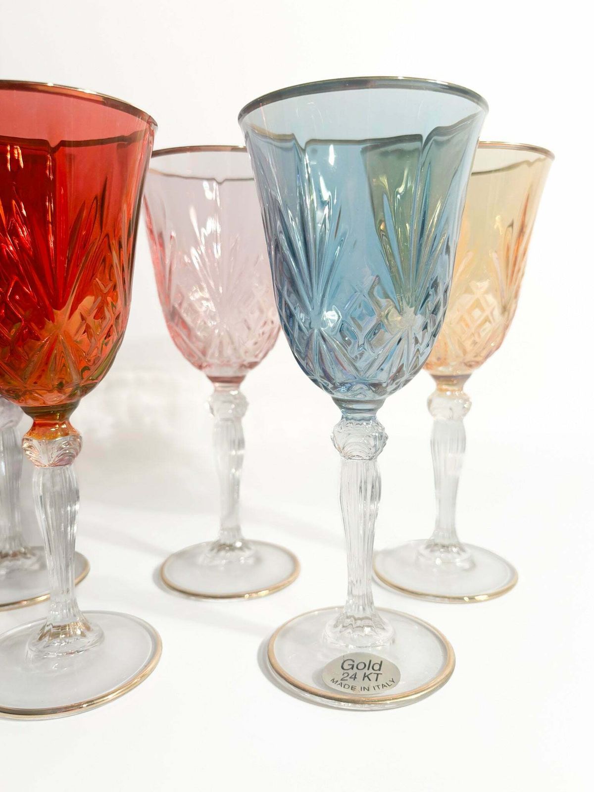 Set Of Five Glasses In Murano Glass And Pure Gold From The 1980s photo vintage
