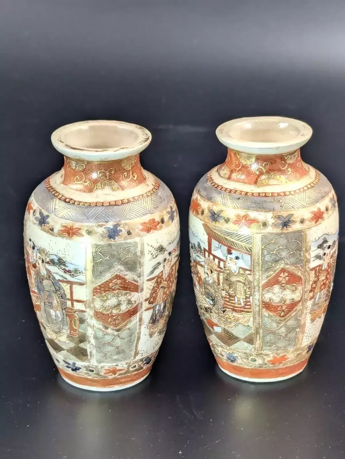 Antique Small Hand Painted Vases, Kutani, Japan, Meiji Period photo furniture