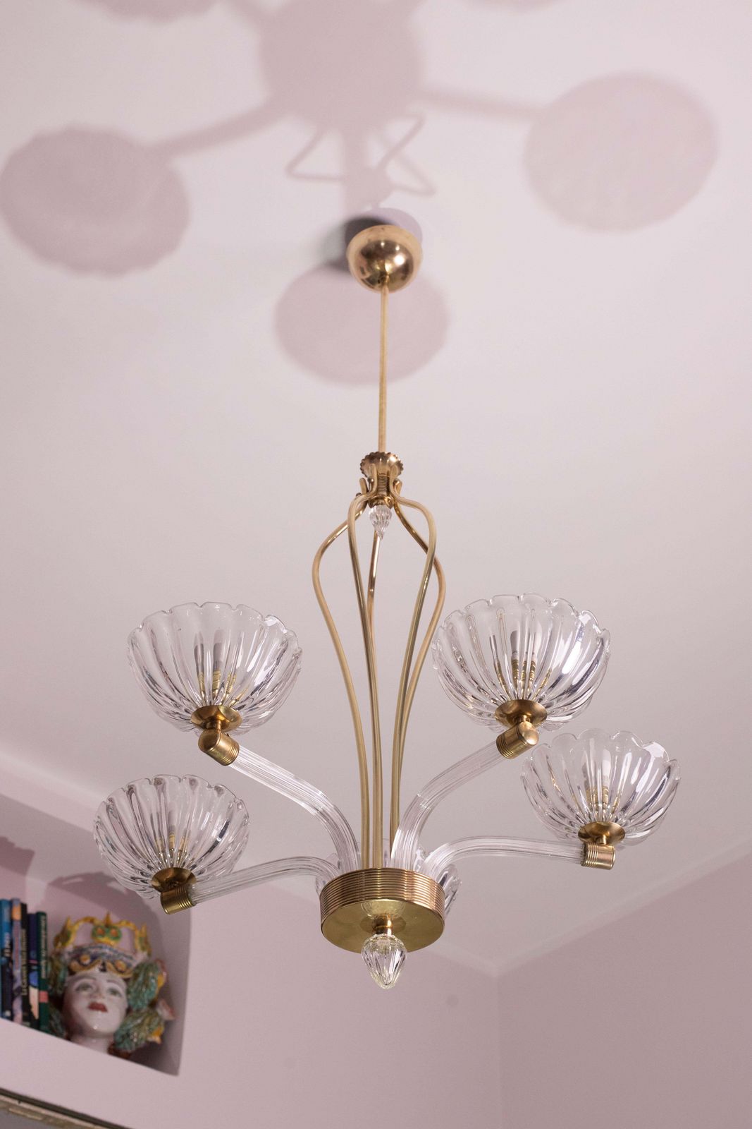 Extraordinary 5 Light Art Deco Murano Glass And Brass Chandelier By Barovier photo Lighting