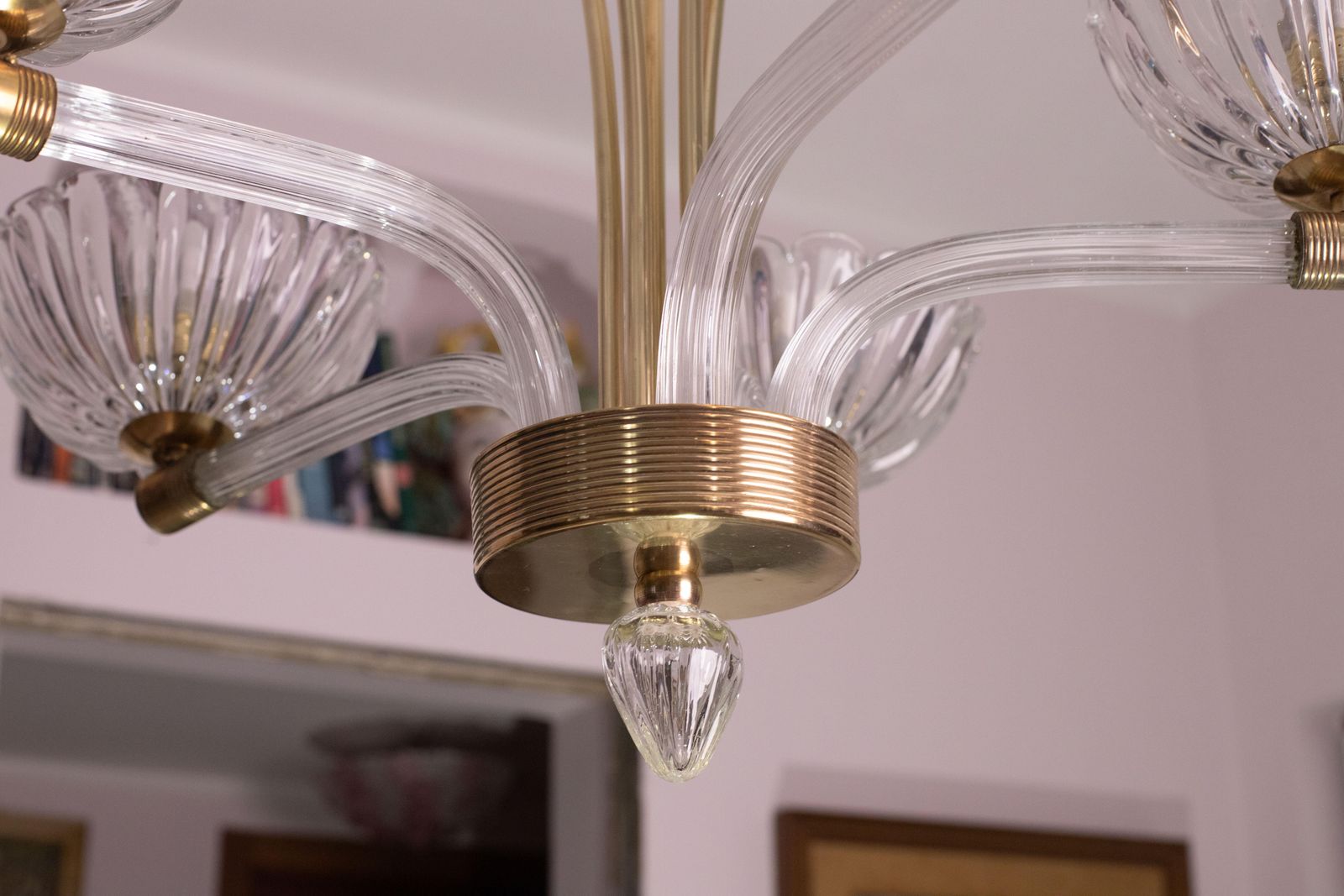 photo furniture Extraordinary 5 Light Art Deco Murano Glass And Brass Chandelier By Barovier