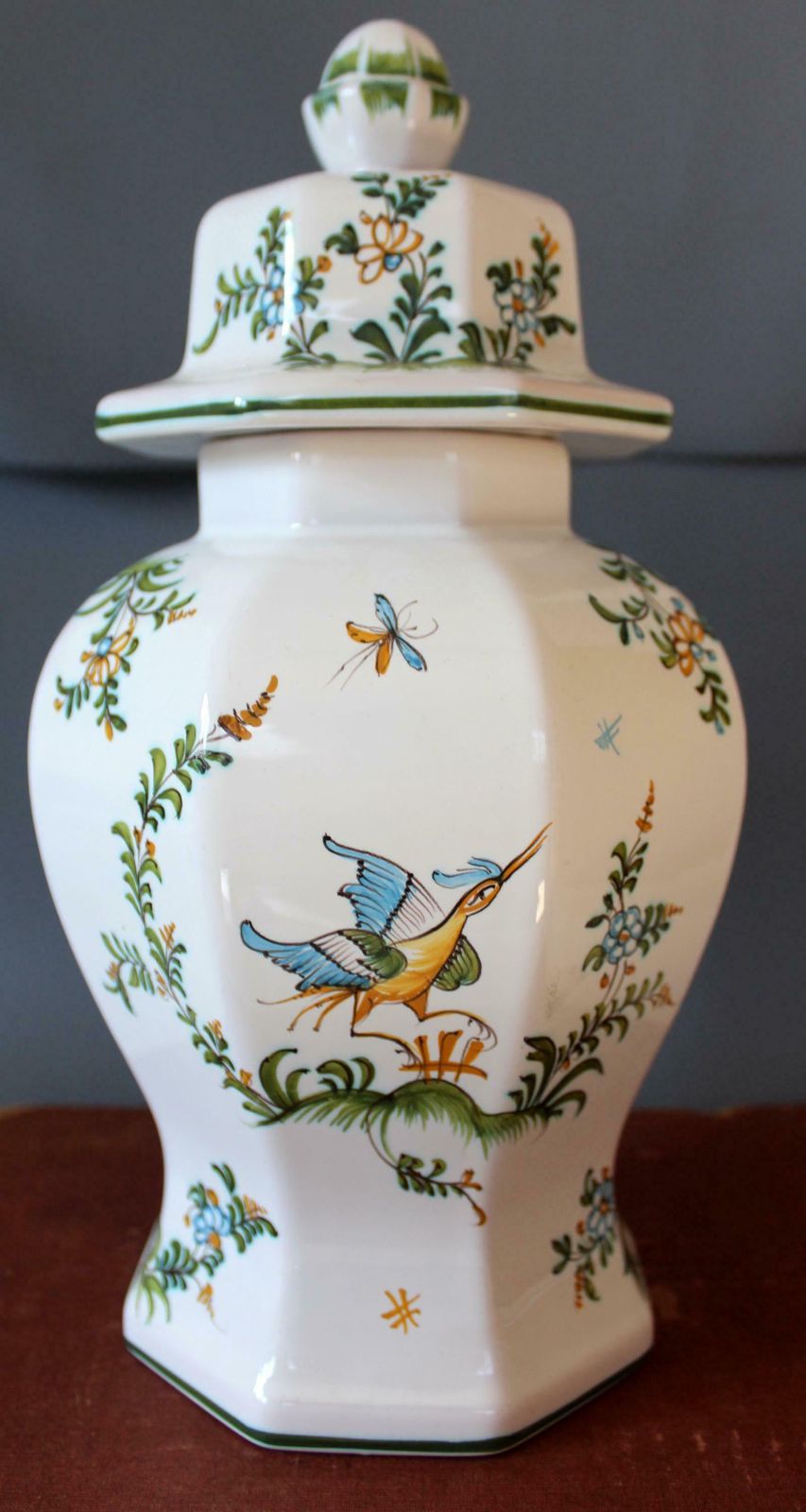 Grote Franse Aardewerk Faience Keramische Pot, Lallier A Moustiers, Angers Frankrijk, Handgeschilderd, Dekselkruik, Gesigneerd Met Gedeeltelijk Label photo 115.0