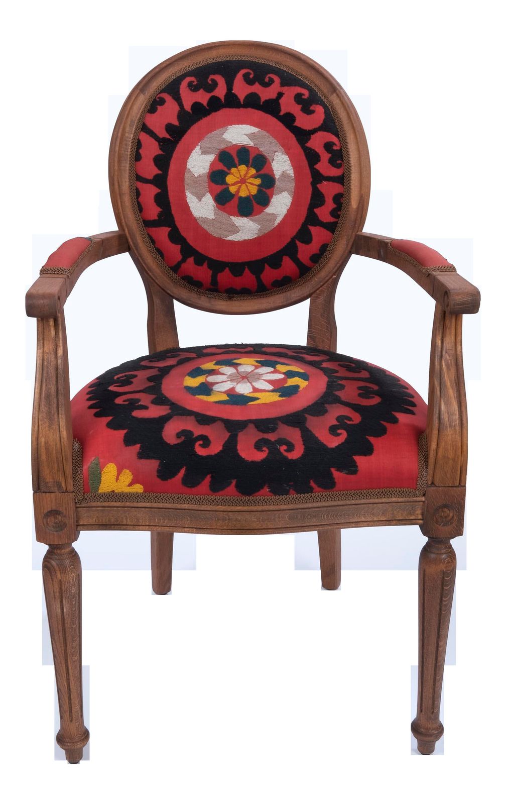 Vintage Wooden Suzani Armchair   Diningroom Chair With Bergere Style