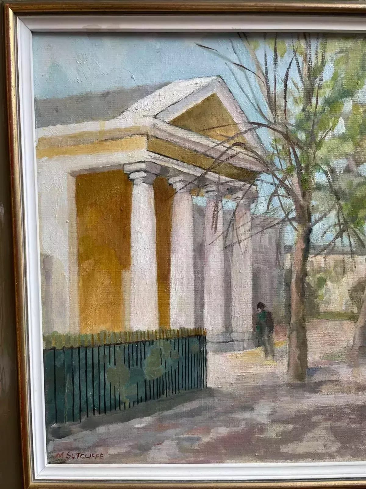 1990s M Sutcliffe Oil On Board Contemporary Street Scene Landscape Paining. photo Art