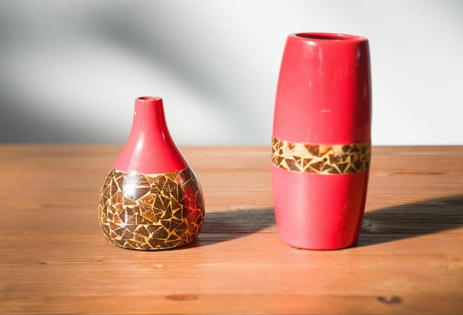 Pair Of 1970s 80s Terracotta Vases With Inlaid Mosaic