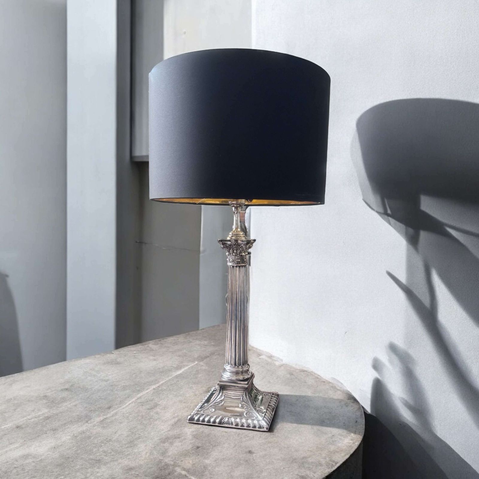 19th Century Silver Plated Corinthian Column Table Lamp
