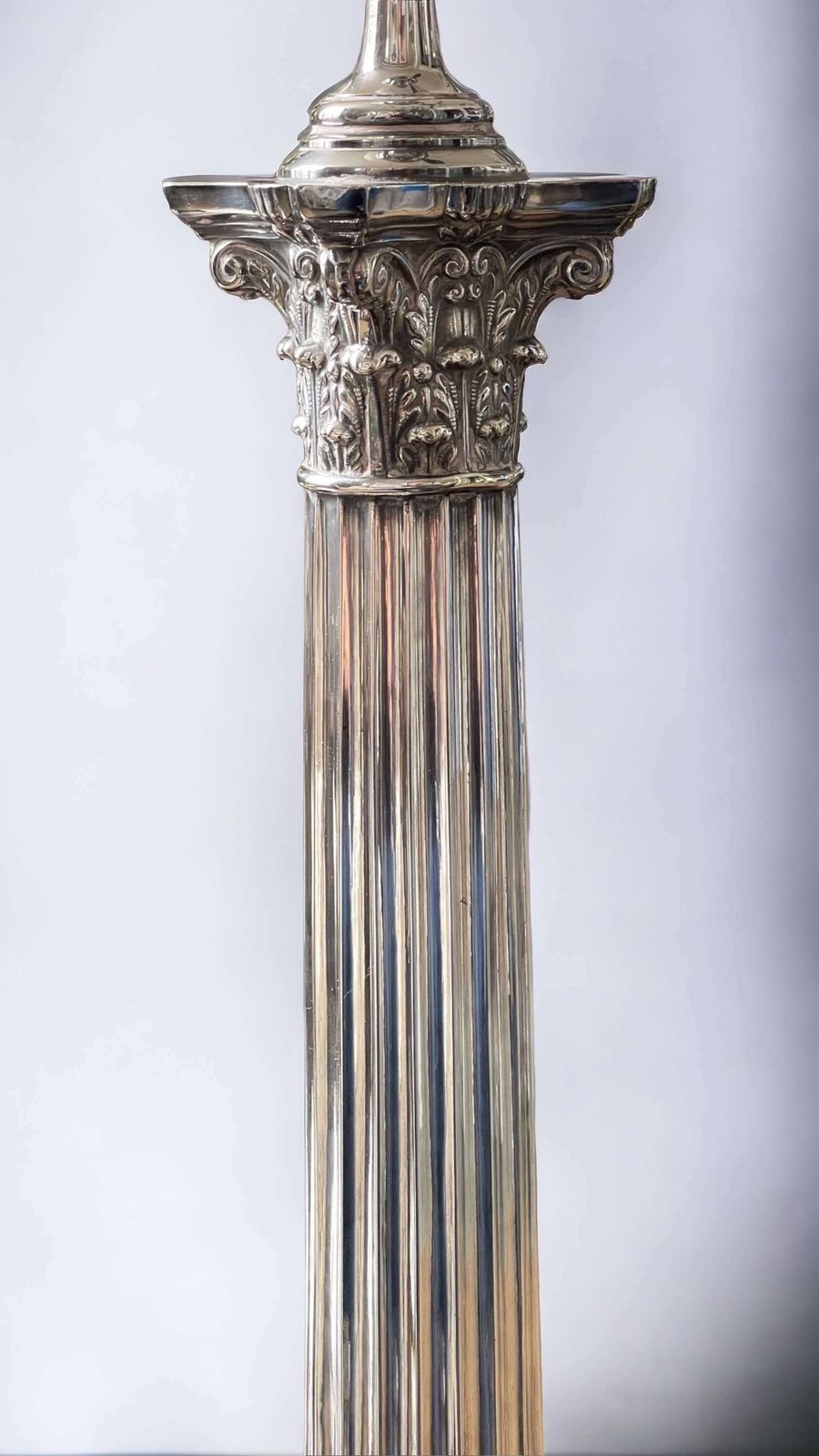 19th Century Silver Plated Corinthian Column Table Lamp photo vinterior