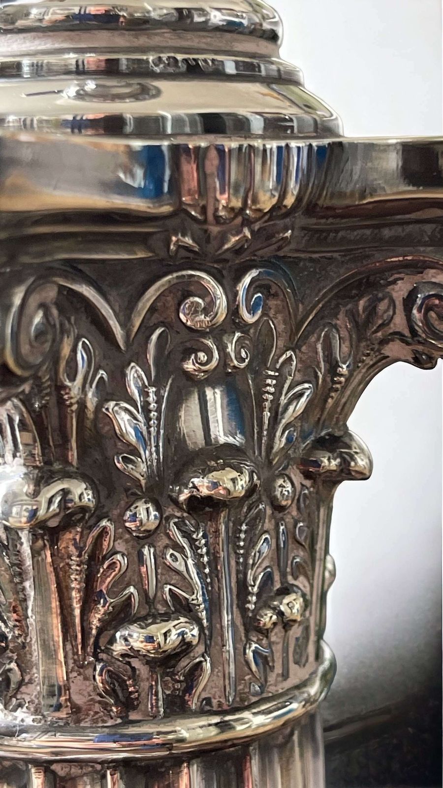 19th Century Silver Plated Corinthian Column Table Lamp photo vintage