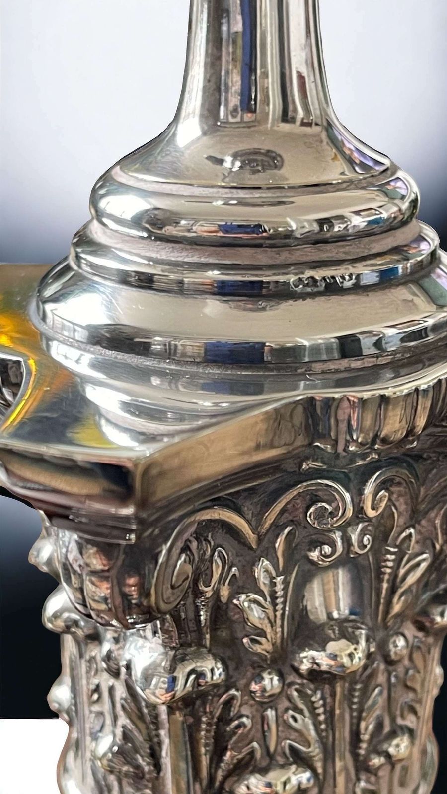 photo for sale 19th Century Silver Plated Corinthian Column Table Lamp