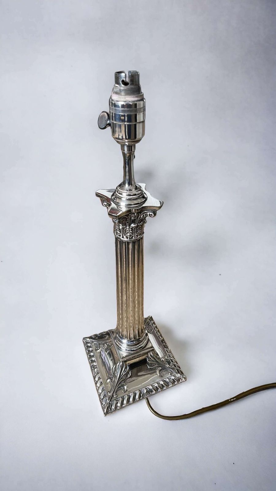 Lighting 19th Century Silver Plated Corinthian Column Table Lamp photo