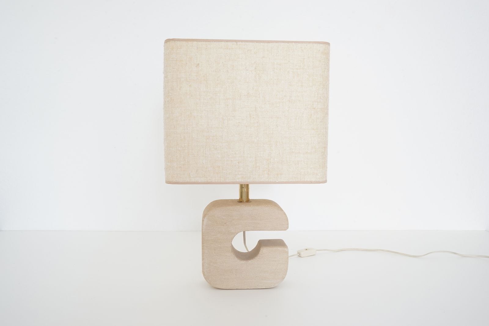 Desk Lamp From The 1960's In Sandstone And Beige Coloured Fabric