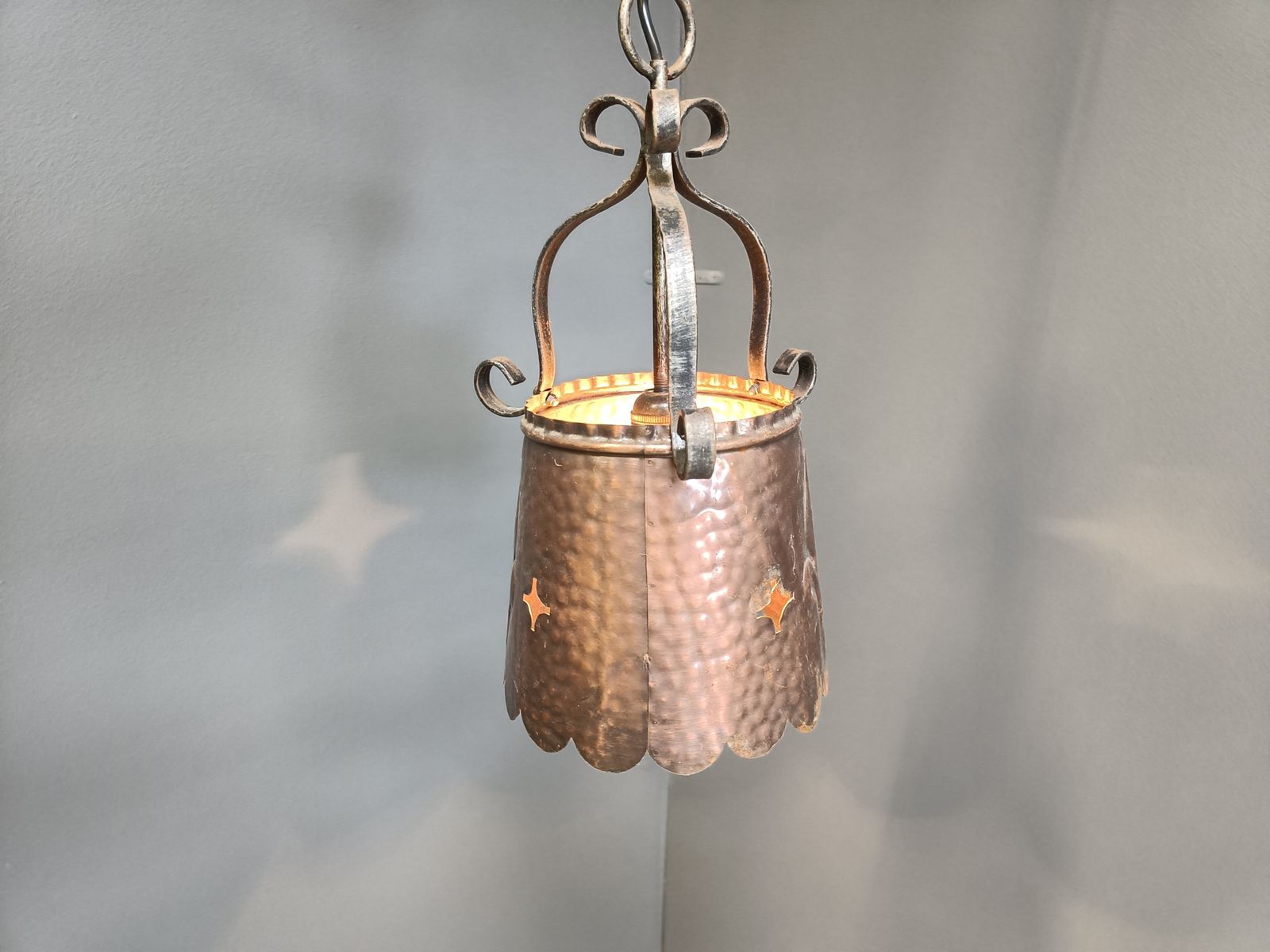 Brutalist Copper Pendant Light, 1970s photo vintage