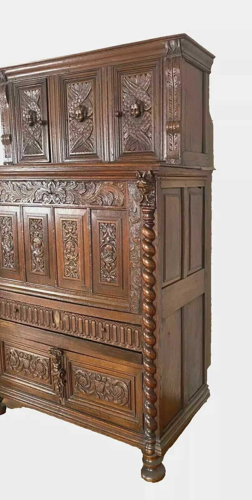 Renaissance Secretary Buffet In Carved Oak 18th Century photo Furniture