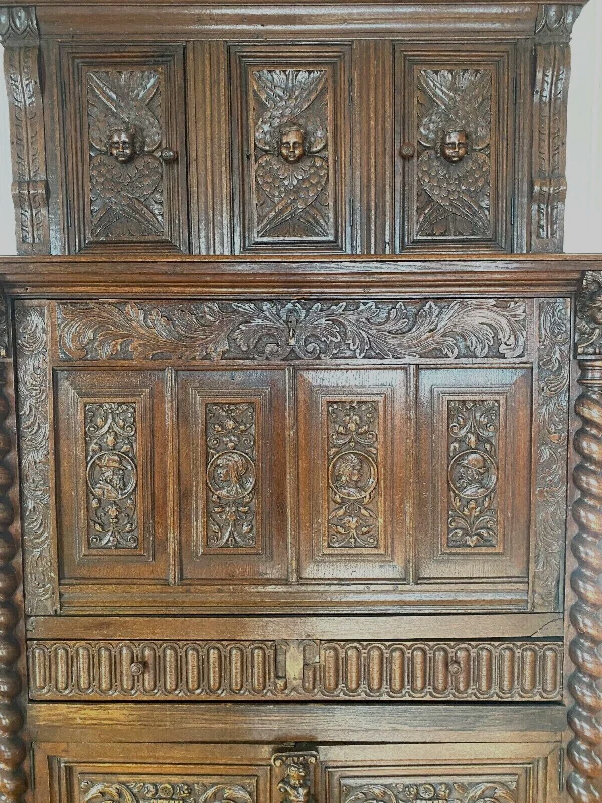 Renaissance Secretary Buffet In Carved Oak 18th Century photo vinterior