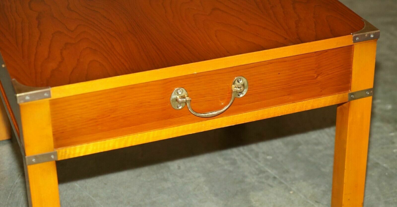 1750.0 Stunning Pair Of Military Campaign Style Yew Wood Single Drawer Side End Tables photo
