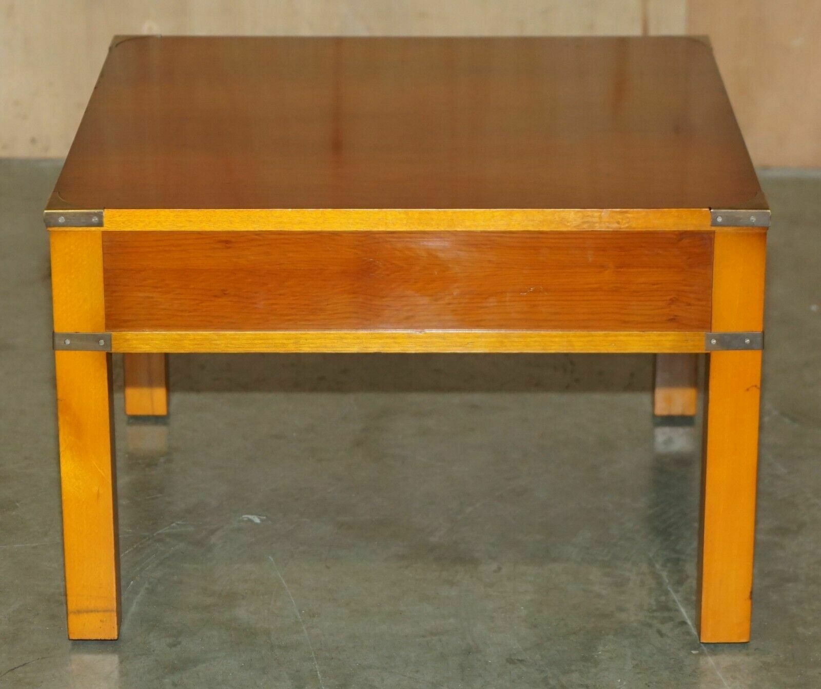 photo vinterior Stunning Pair Of Military Campaign Style Yew Wood Single Drawer Side End Tables