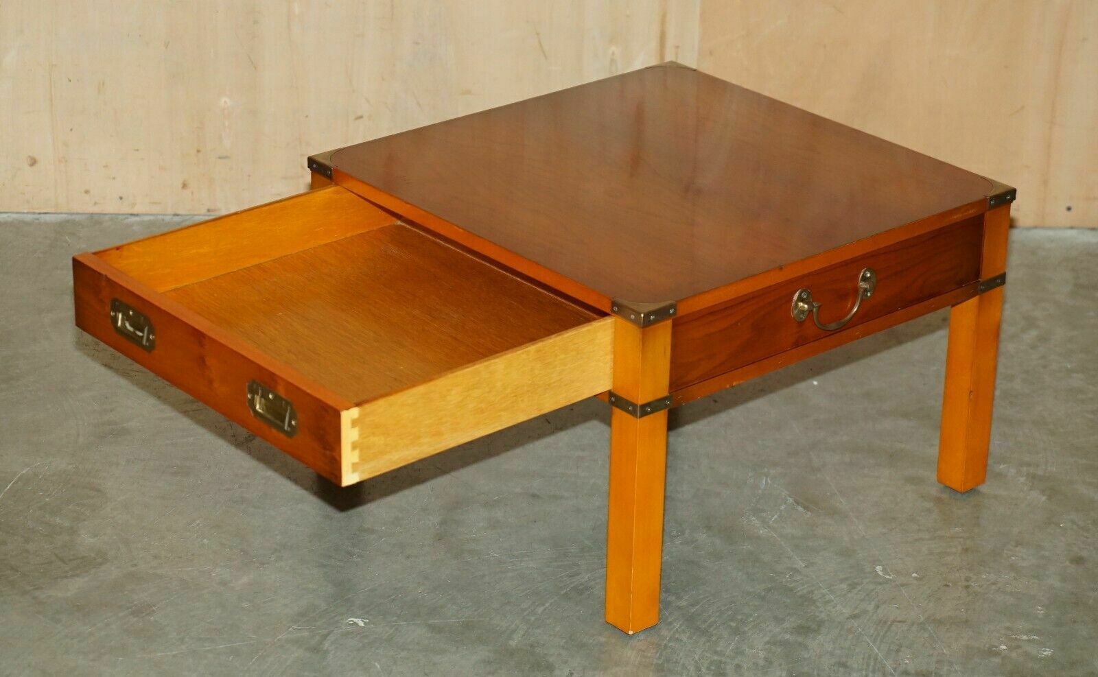 photo buy Stunning Pair Of Military Campaign Style Yew Wood Single Drawer Side End Tables