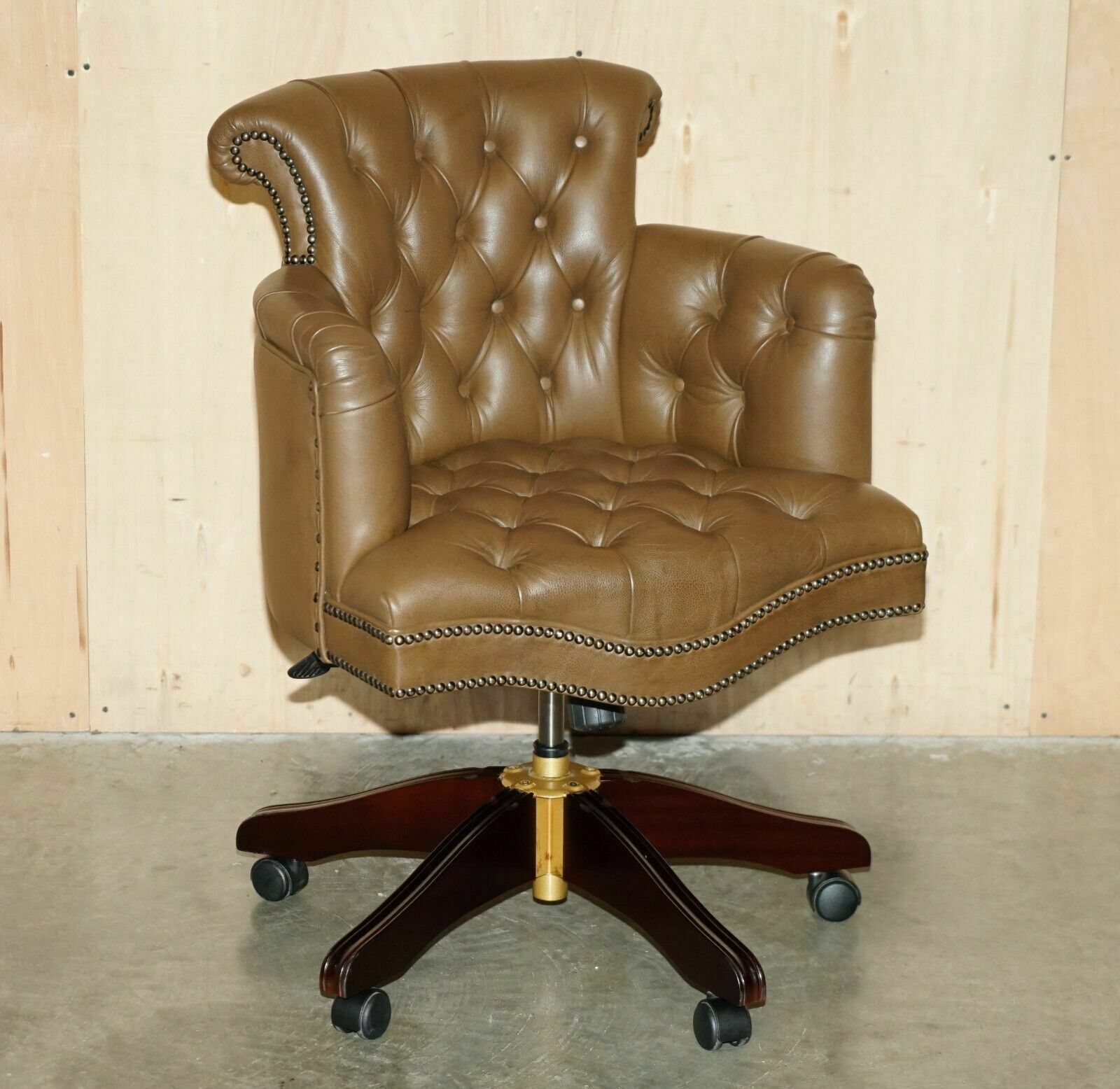 George Smith Brown Leather Chesterfield Tufted Captains Chair