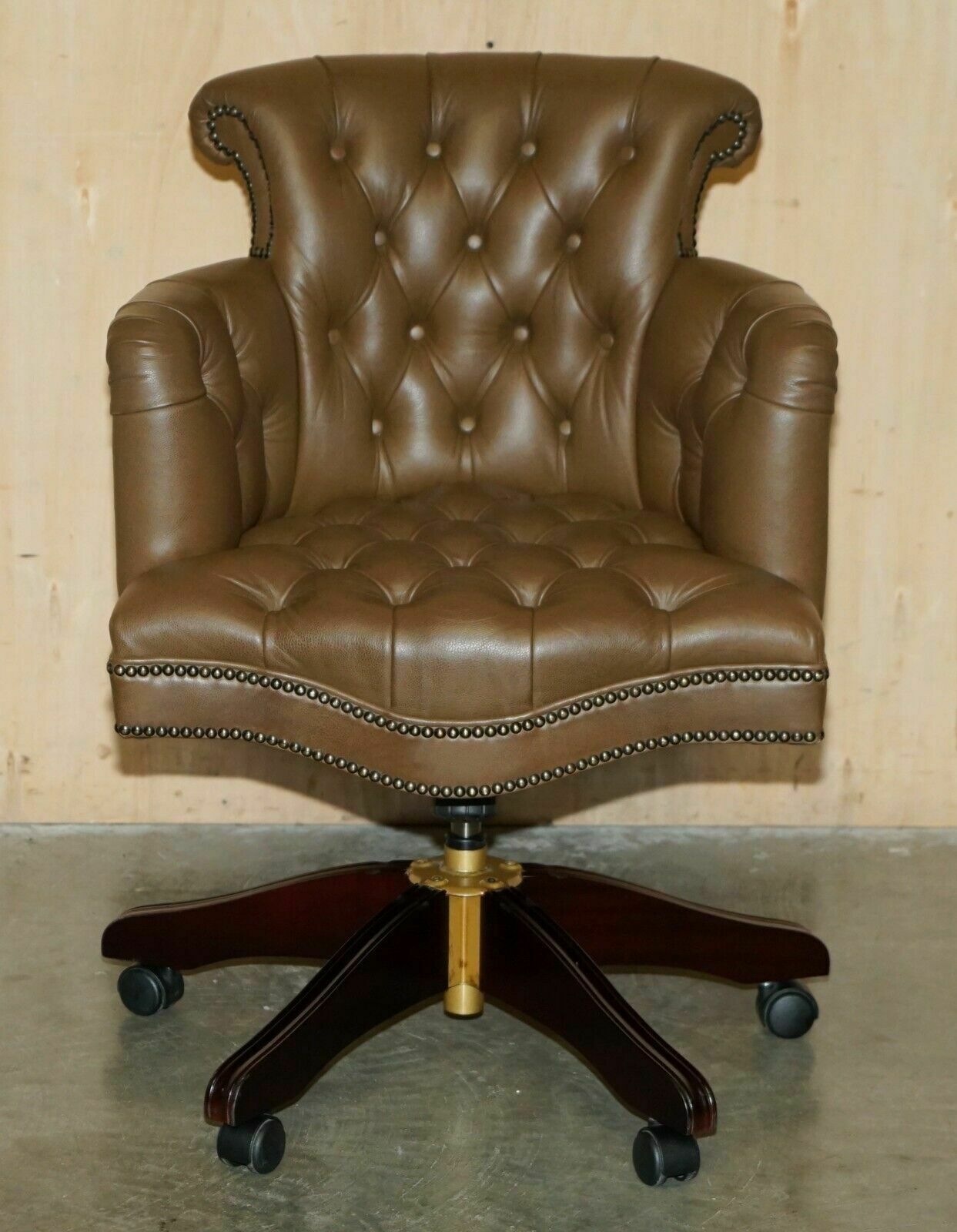 George Smith Brown Leather Chesterfield Tufted Captains Chair photo Furniture