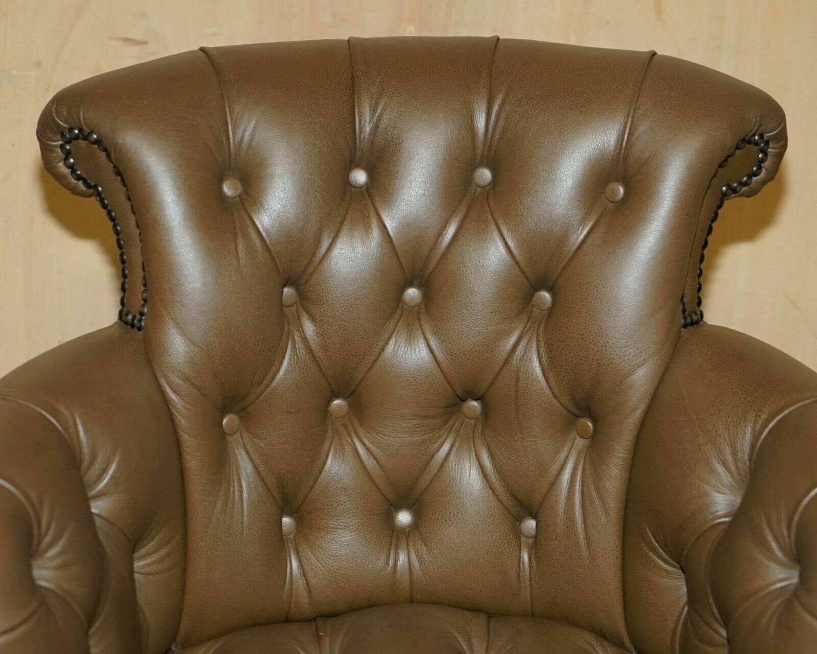 George Smith Brown Leather Chesterfield Tufted Captains Chair photo vinterior