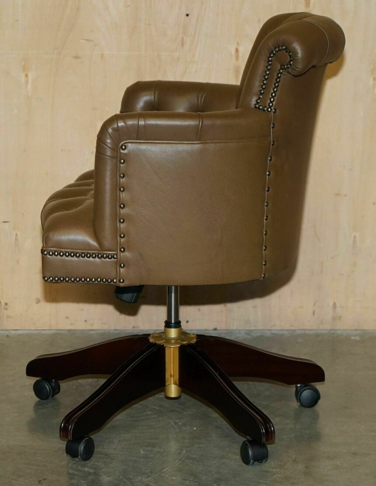 photo buy George Smith Brown Leather Chesterfield Tufted Captains Chair