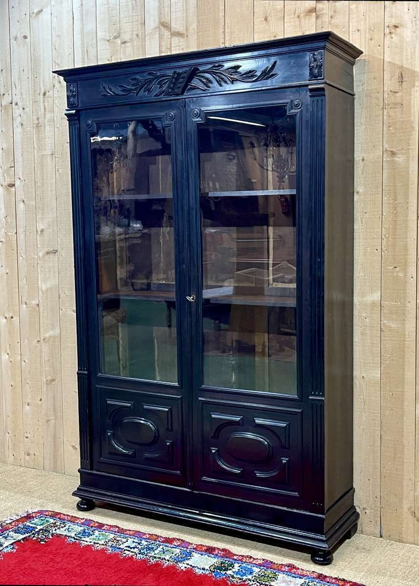 Napoleon III 19th Century Bookcase In Blackened Wood photo vintage